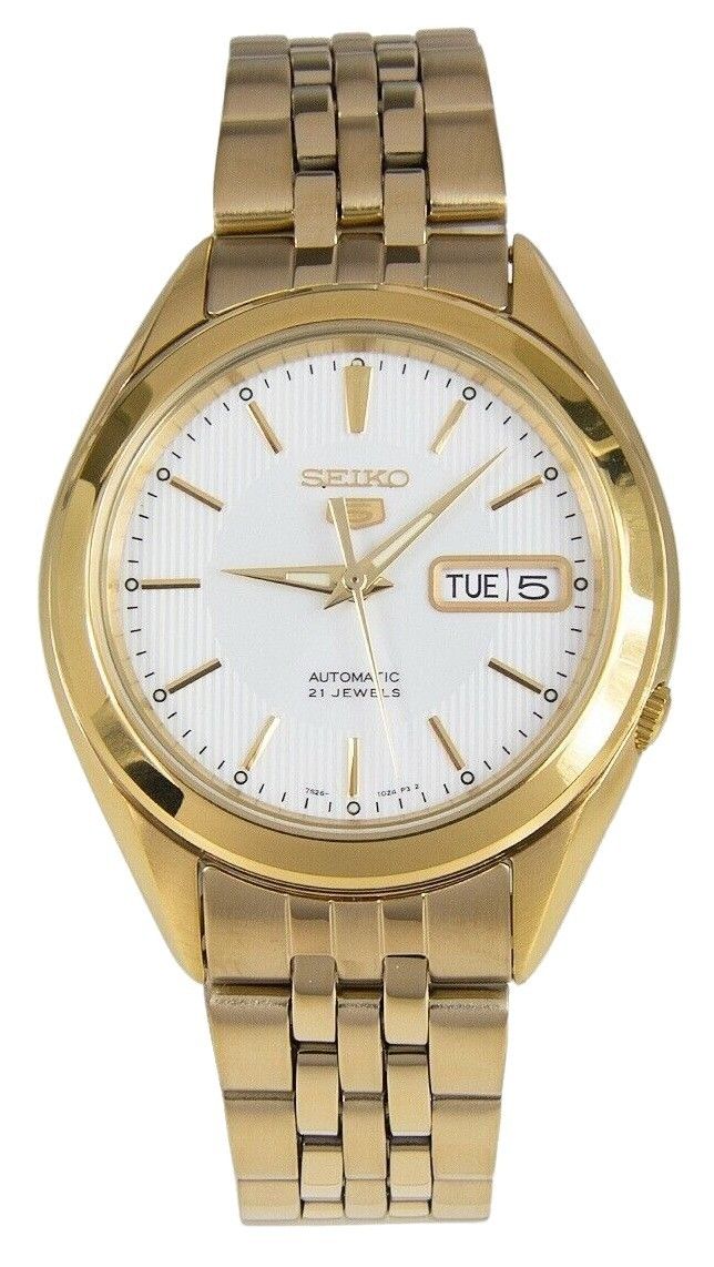 Seiko 5 Gold Tone Stainless Steel White Dial 21 Jewels Automatic SNKL26K1 Men's Watch