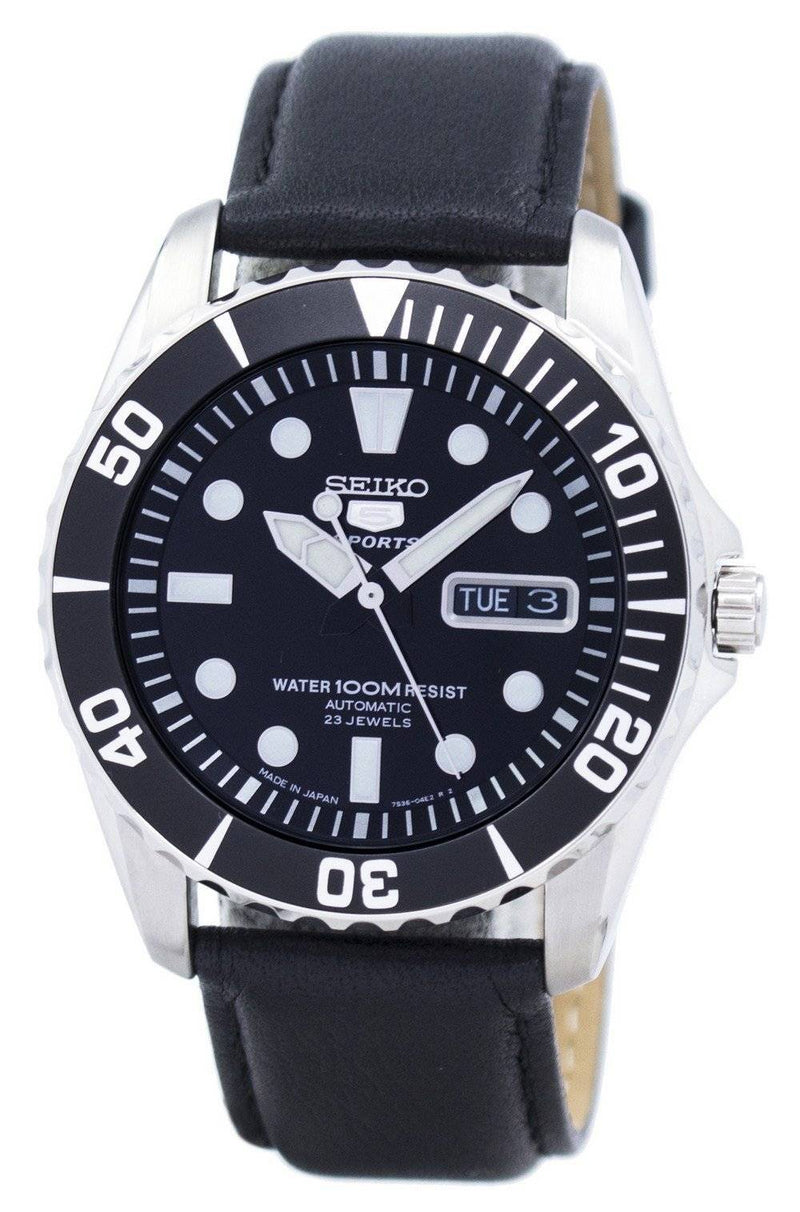 Seiko 5 Sports Automatic 23 Jewels Ratio Black Leather SNZF17J1-LS10 Men's Watch