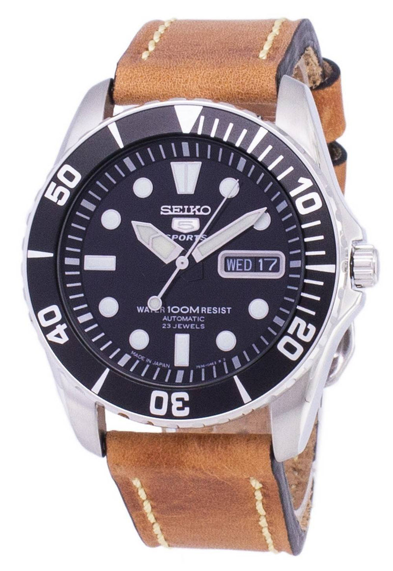 Seiko 5 Sports SNZF17J1-LS17 Automatic Japan Made Brown Leather Strap Men's Watch