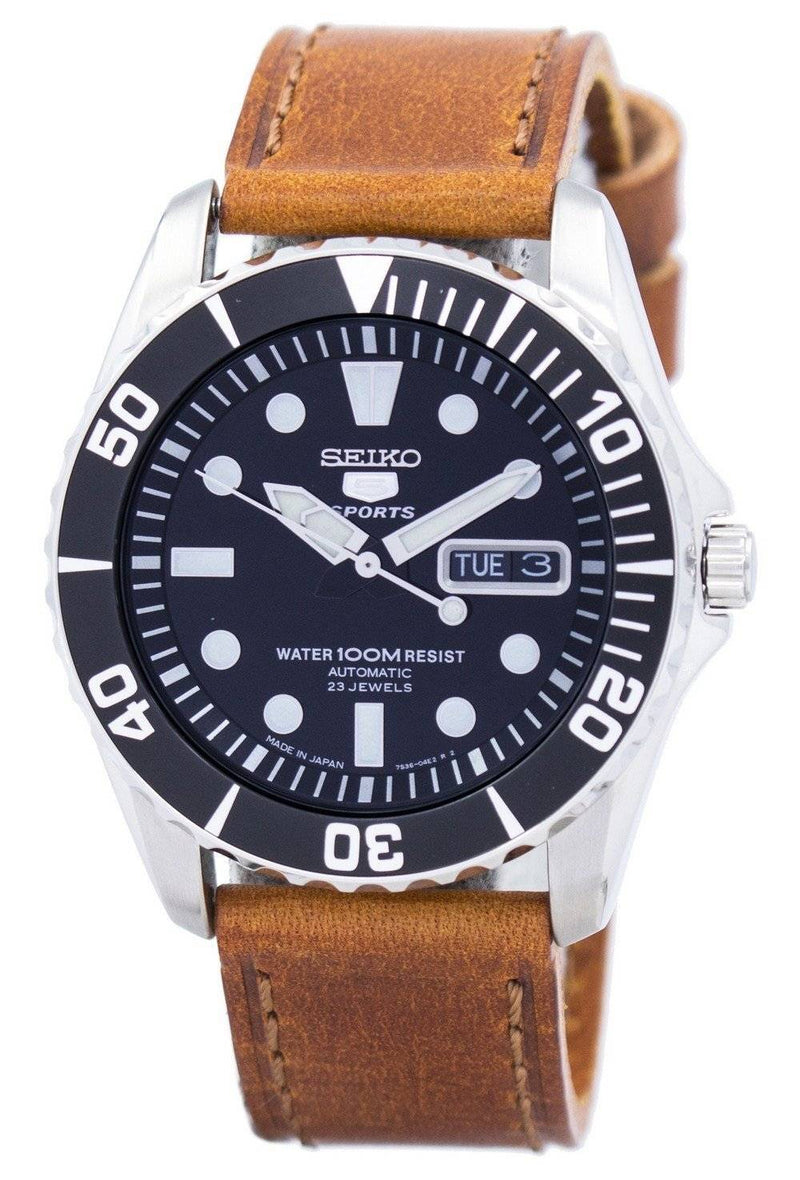 Seiko 5 Sports Automatic 23 Jewels Ratio Brown Leather SNZF17J1-LS9 Men's Watch