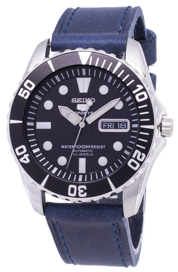 Seiko 5 Sports SNZF17K1-LS13 Automatic Dark Blue Leather Strap Men's Watch