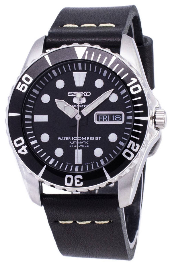 Seiko 5 Sports SNZF17K1-LS14 Automatic Black Leather Strap Men's Watch