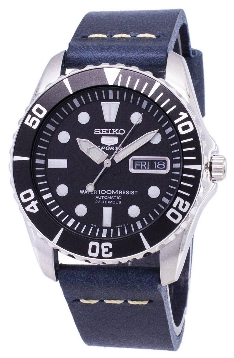 Seiko 5 Sports SNZF17K1-LS15 Automatic Dark Blue Leather Strap Men's Watch