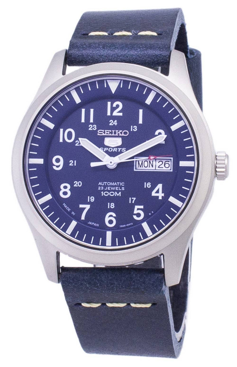 Seiko 5 Sports SNZG11J1-var-LS15 Automatic Dark Blue Leather Strap Men's Watch