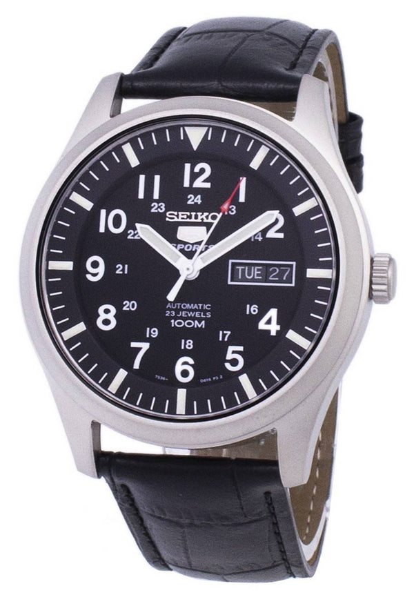 Seiko 5 Sports Automatic Black Leather SNZG15K1-var-LS6 100M Men's Watch