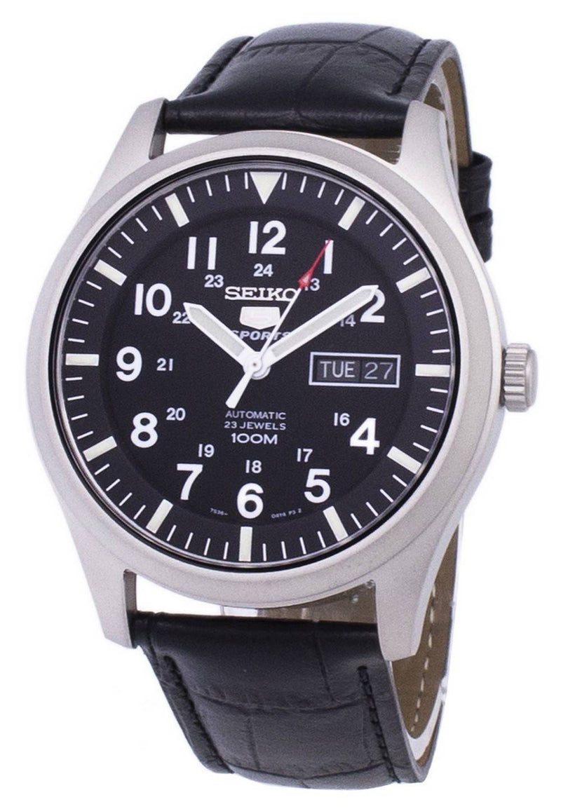 Seiko 5 Sports Automatic Black Leather SNZG15K1-var-LS6 100M Men's Watch