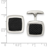 Chisel Stainless Steel Polished Black Carbon Fiber Inlay Rounded Square Cufflinks