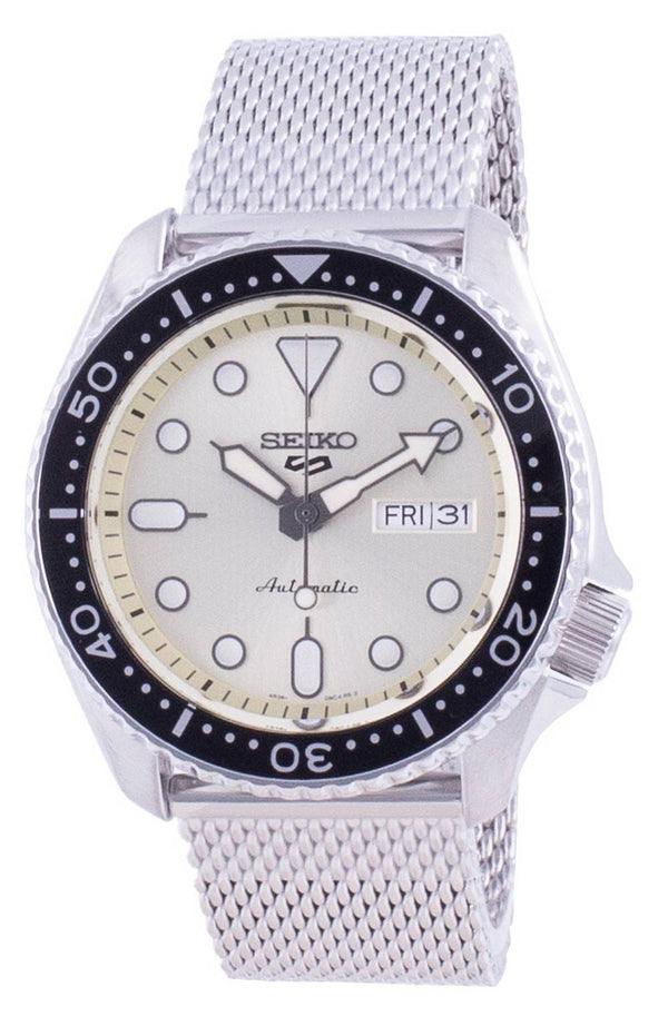 Seiko 5 Sports Champagne Dial Stainless Steel Mesh Automatic SRPE75 SRPE75K1 SRPE75K 100M Men's Watch