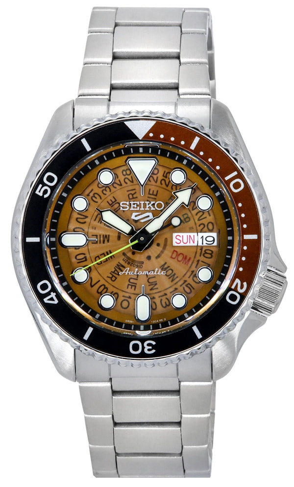 Seiko 5 Sports SKX Style Stainless Steel Transparent Orange Dial Automatic SRPJ47K1 100M Men's Watch