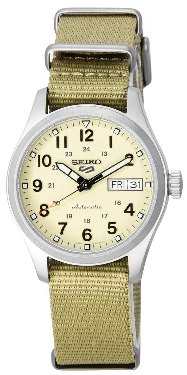 Seiko 5 Sports Desert Kit Midfield Nylon Strap Cream Dial Automatic SRPJ83K1 100M Men's Watch