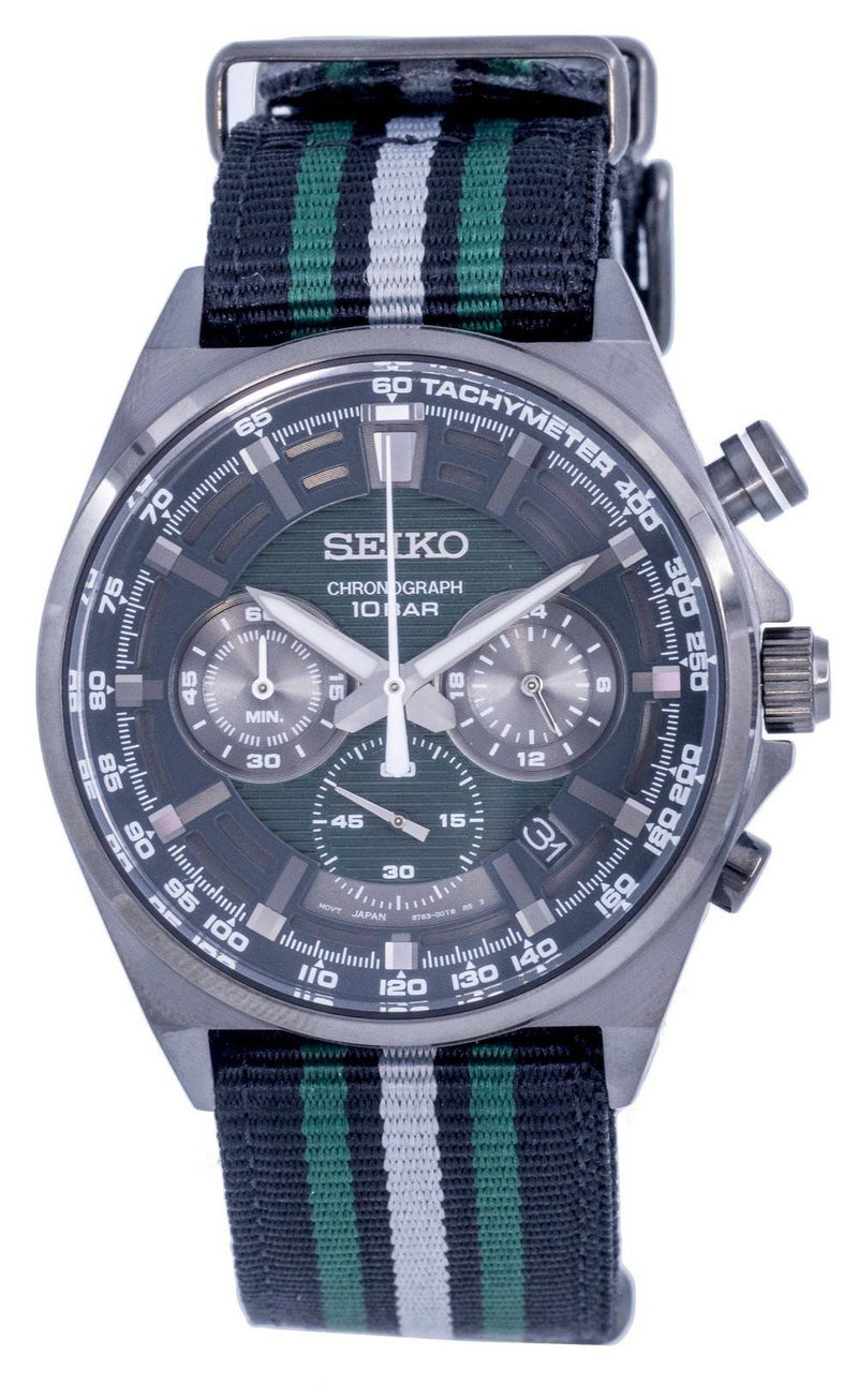 Seiko Chronograph Nylon Green Dial Quartz SSB411 SSB411P1 SSB411P 100M Men's Watch