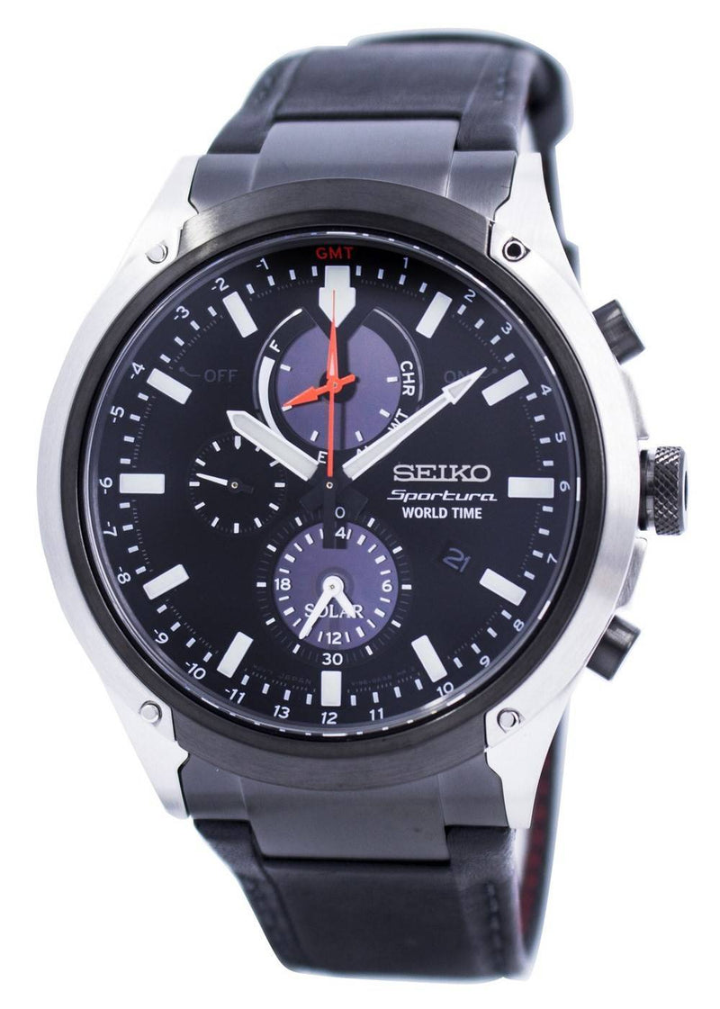 Seiko Sportura World Time Solar Chronograph SSC483 SSC483P1 SSC483P Men's Watch