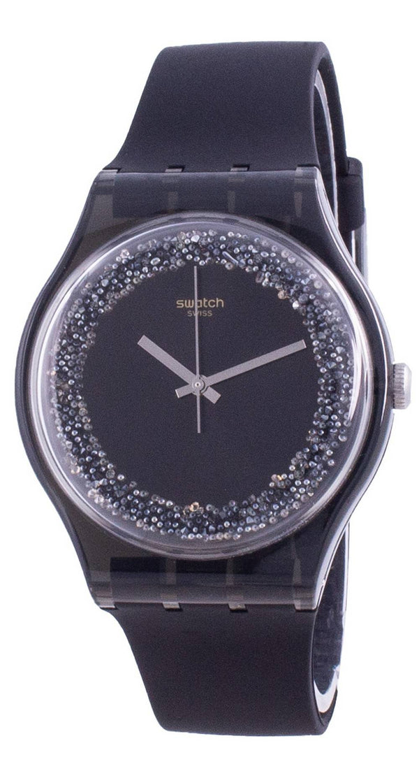 Swatch Darksparkles Black Dial Silicone Strap Quartz SUOB156 Women's Watch