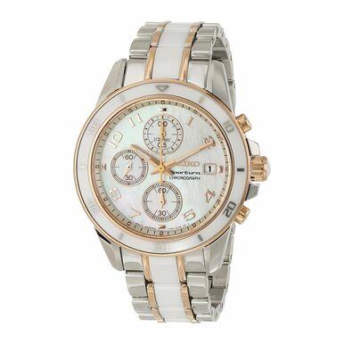 Seiko SNDX54 Two Tone Rosegold Mother of Pearl Dial Women's Ceramic Chronograph Watch