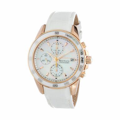 Seiko SNDX98 Sportura Mother Of Pearl Dial Women's White Leather Chronograph Watch