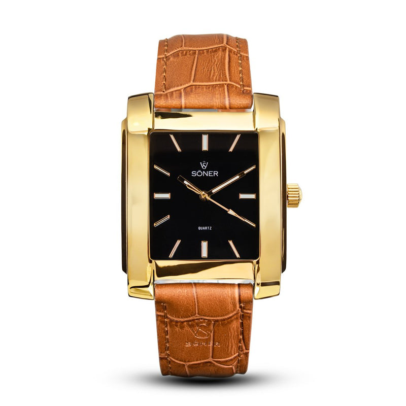 SQUARE MEN'S WATCH - LEGACY O Polished gold - Black dial
