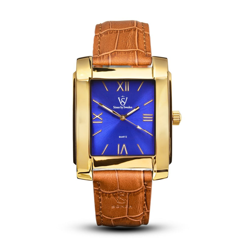 SQUARE MEN'S WATCH - LEGACY B Polished gold - Blue dial