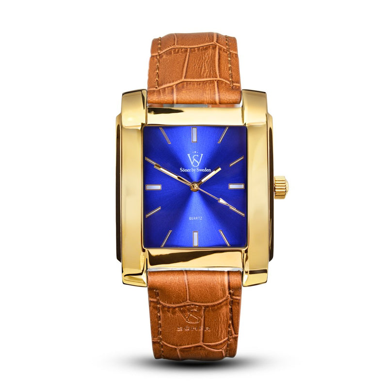 SQUARE MEN'S WATCH - LEGACY D Polished gold - Blue dial