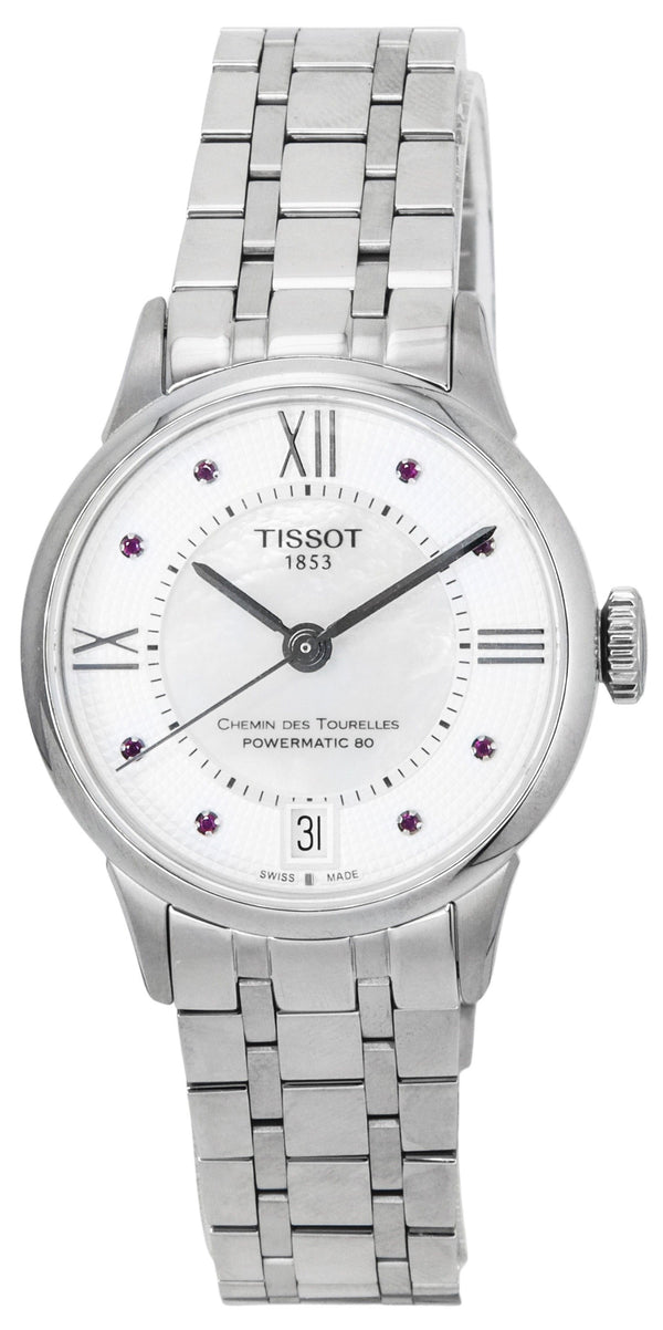 Tissot T-Classic Chemin Des Tourelles White Mother of Pearl Rubies Dial Automatic T099.207.11.113.00 Women's Watch