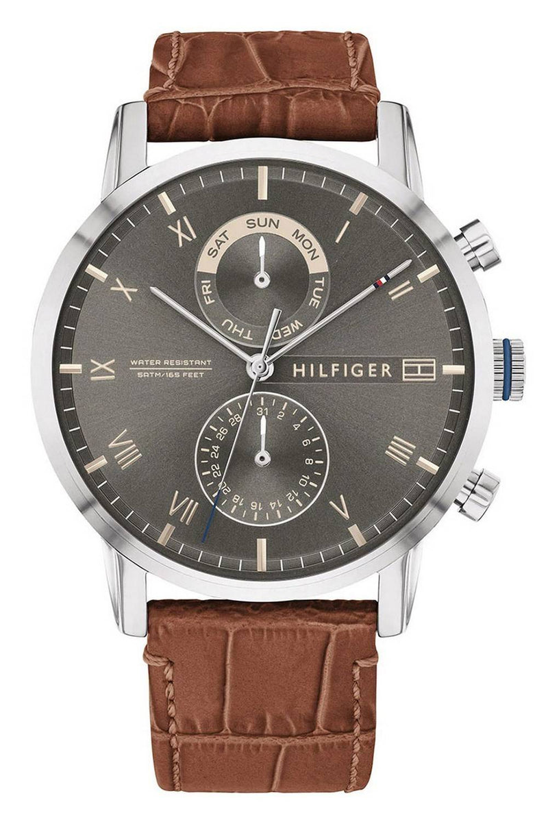 Tommy Hilfiger Kane Grey Dial Leather Strap Quartz 1710398 Men's Watch