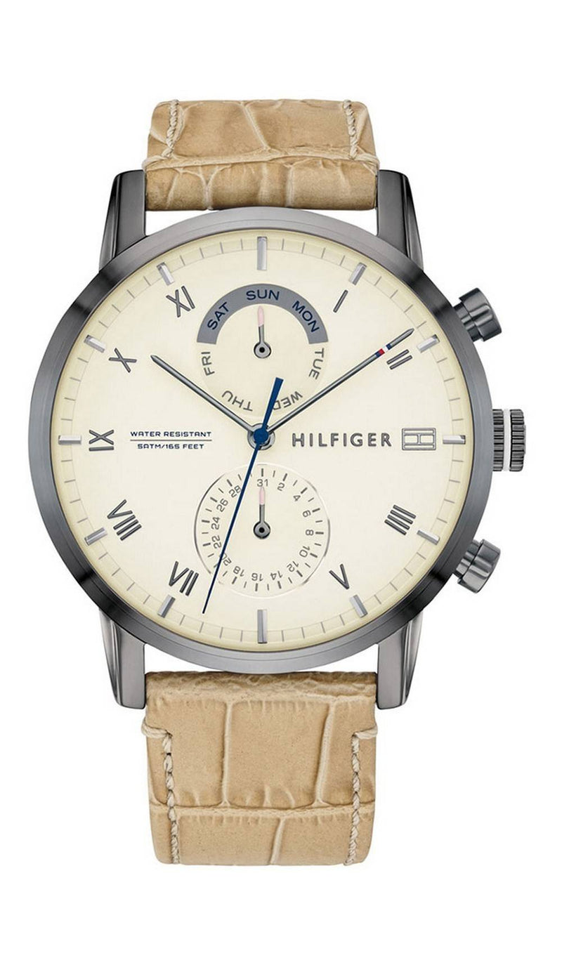 Tommy Hilfiger Kane Beige Dial Leather Strap Quartz 1710399 Men's Watch