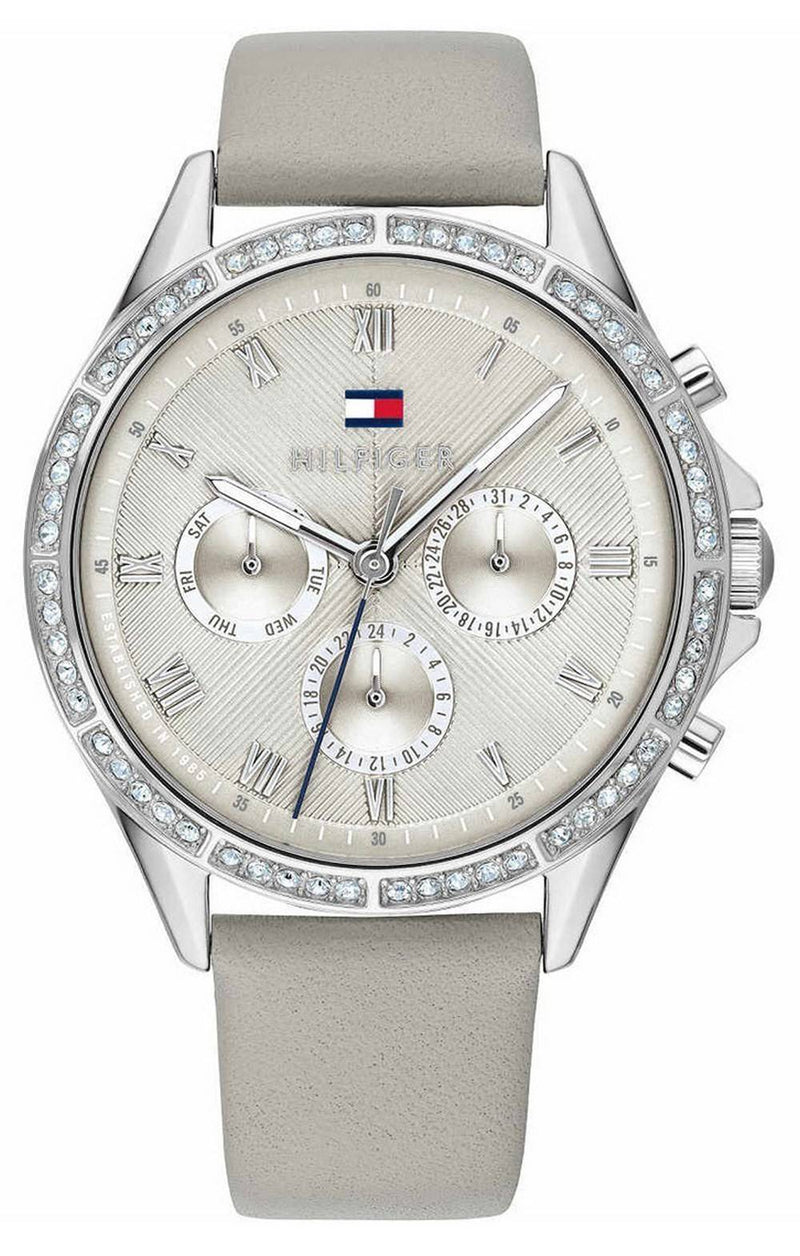 Tommy Hilfiger Ari Crystal Accents Grey Dial Leather Strap Quartz 1782139 Women's Watch