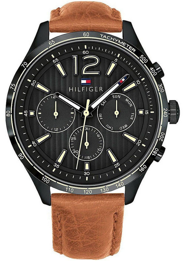 Tommy Hilfiger Gavin Black Dial Leather Strap Quartz 1791470 Men's Watch