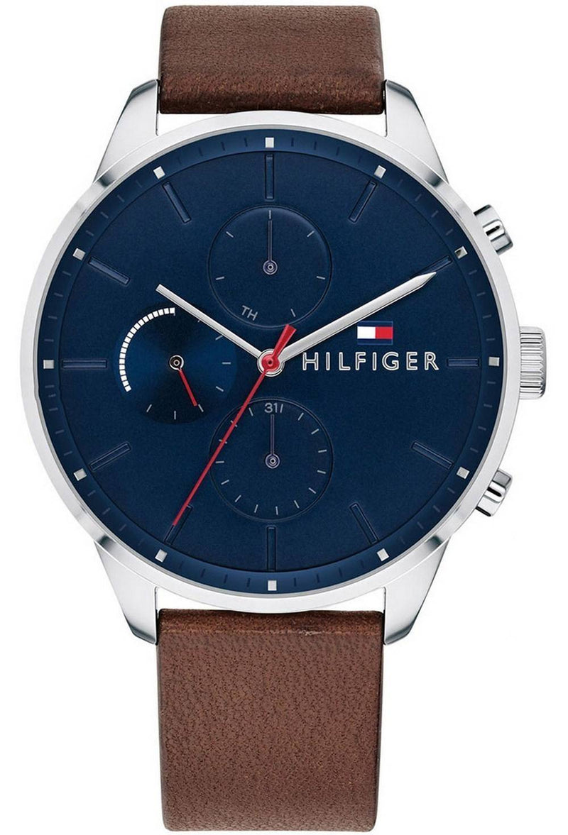 Tommy Hilfiger Chase Blue Dial Leather Strap Quartz 1791487 Men's Watch