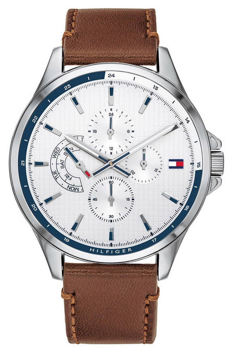 Tommy Hilfiger Shawn White Dial Leather Strap Quartz 1791614 Men's Watch