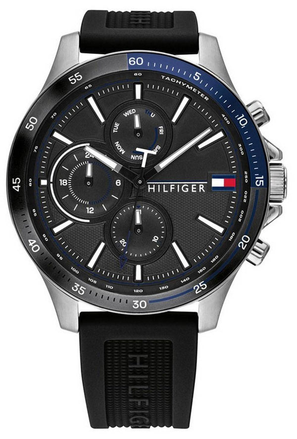 Tommy Hilfiger Bank Black Dial Silicon Strap 1791724 Men's Watch