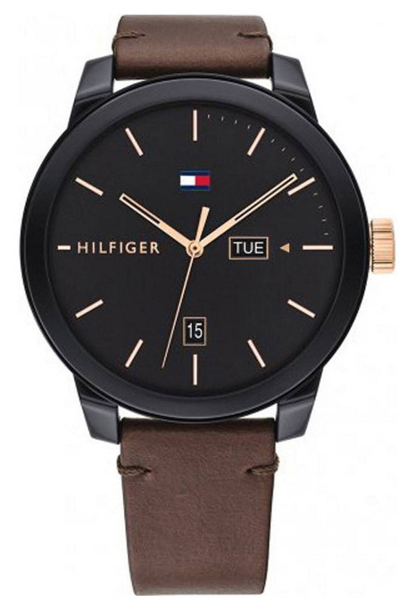 Tommy Hilfiger Denim Black Dial Leather Strap Quartz 1791748 Men's Watch