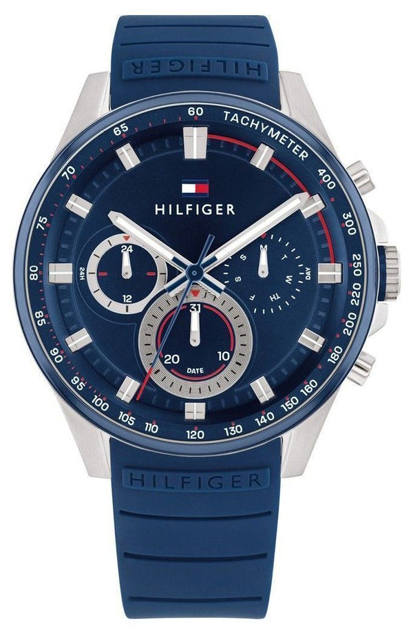 Tommy Hilfiger Max Silicone Strap Multifunction Blue Dial Quartz 1791970 Men's Watch