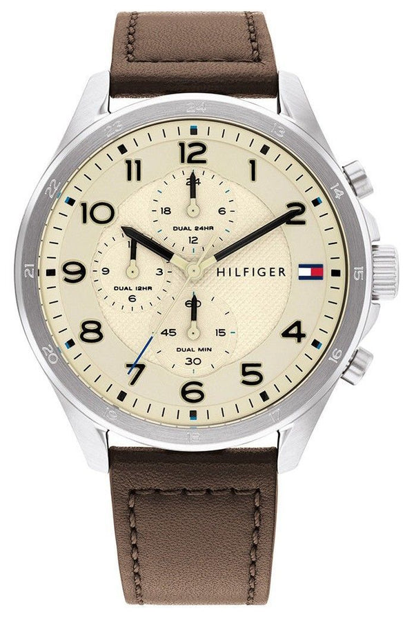 Tommy Hilfiger Axel Multifunction Leather Strap Cream Dial Quartz 1792003 Men's Watch