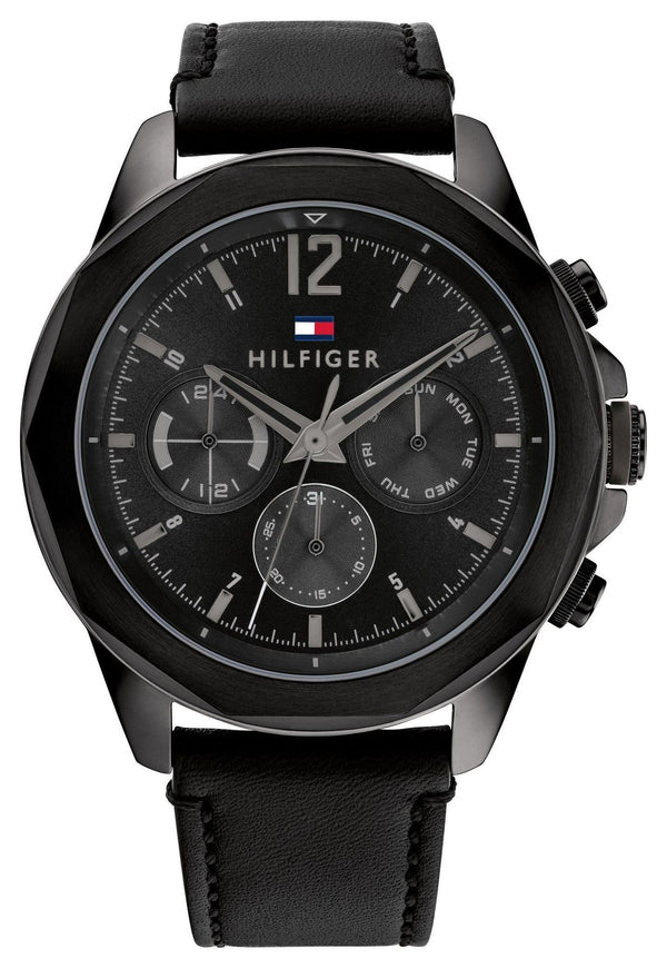 Tommy Hilfiger LARS Leather Strap Multifunction Black Dial Quartz 1792062 Men's Watch