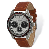 Mens Chisel Stainless Steel Brown Leather Chronograph Watch