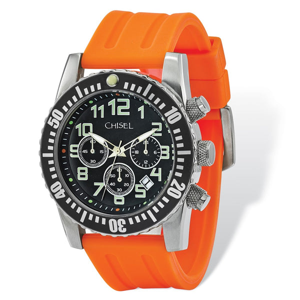 Mens Chisel Black Dial Orange Silicone Strap Chronograph Watch