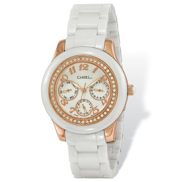 Ladies Chisel Rose IP-plated White Dial Ceramic Watch