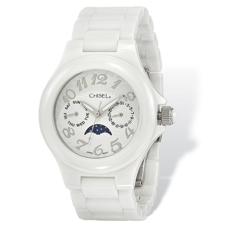 Ladies Chisel White Ceramic White Dial Watch