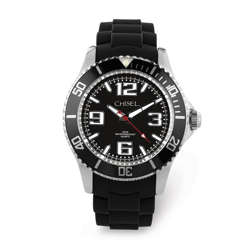 Mens Chisel 44mm Black Silicone Strap Watch