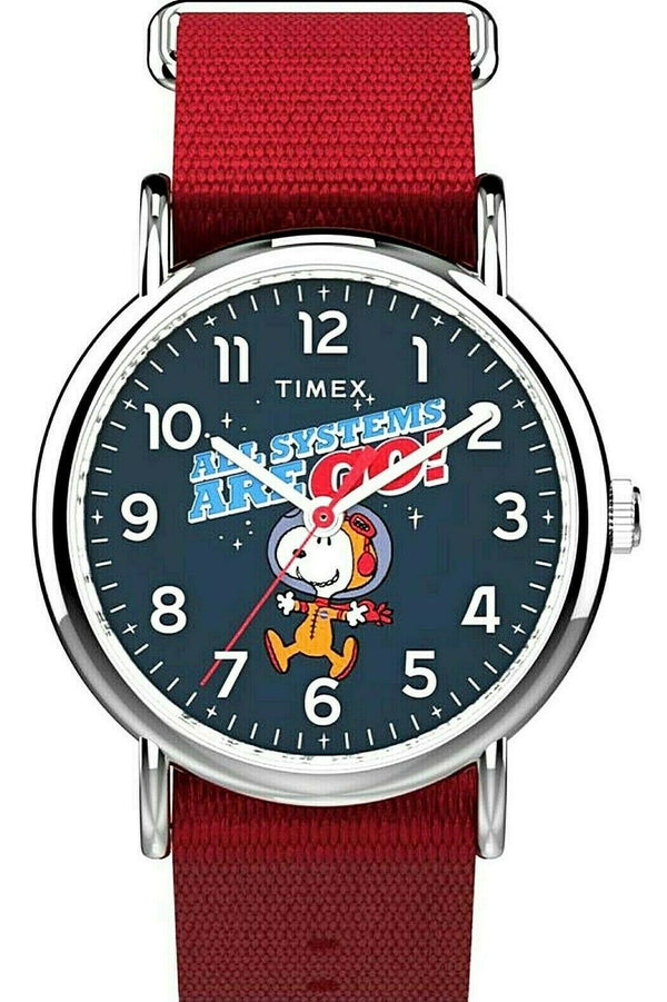 Timex x Peanuts NASA TW2T82600 Weekender   38mm Red Fabric Strap Watch