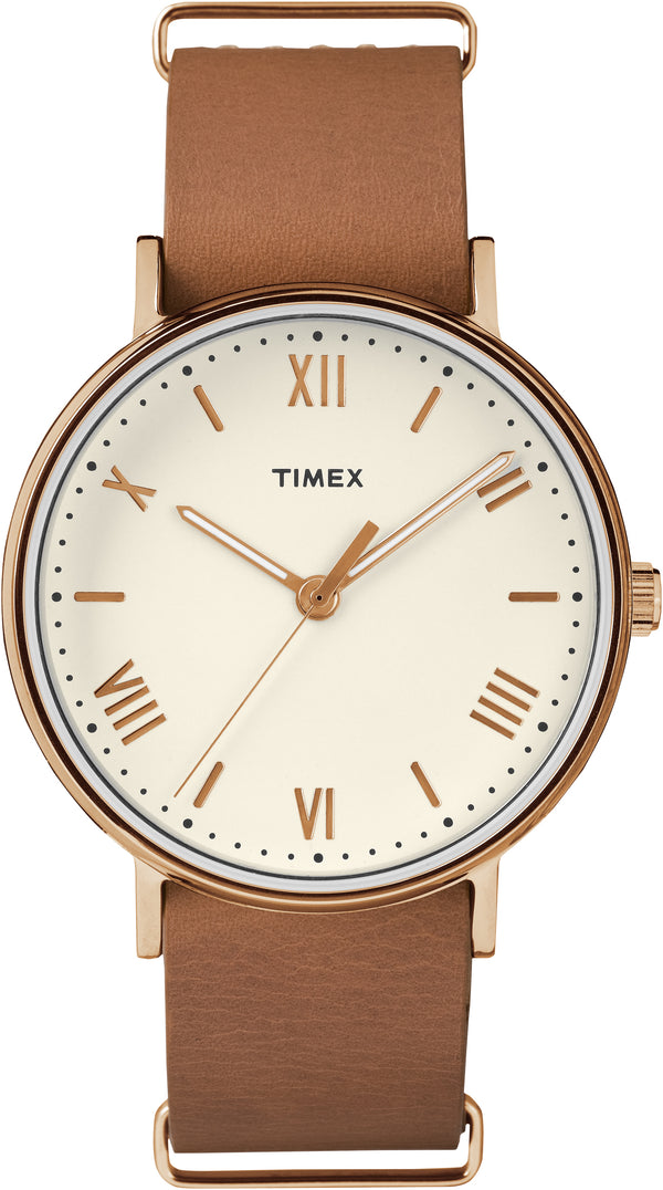 Timex Unisex TW2R28800 Southview Rose Goldtone Tan Leather Strap Watch