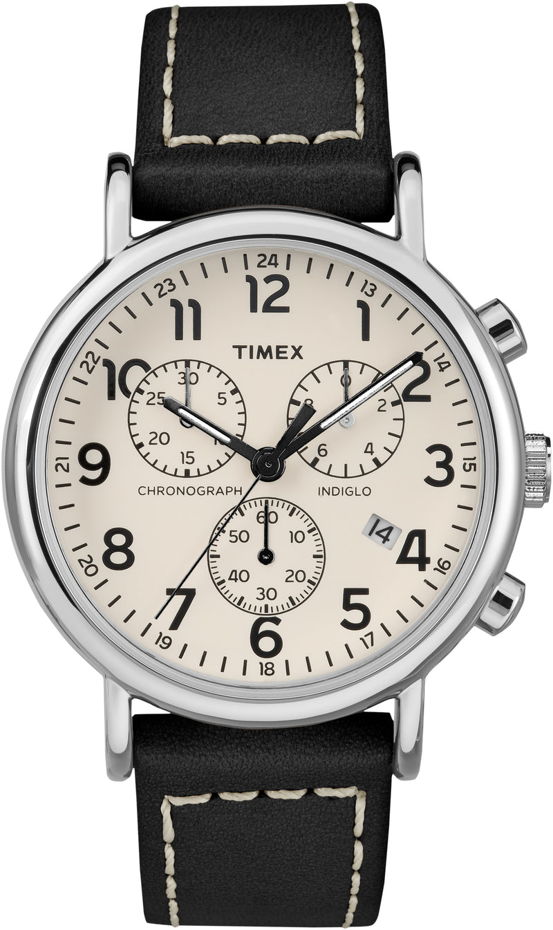 Timex Men's TW2R42800 Weekender Chrono Black/Cream Leather Strap Watch