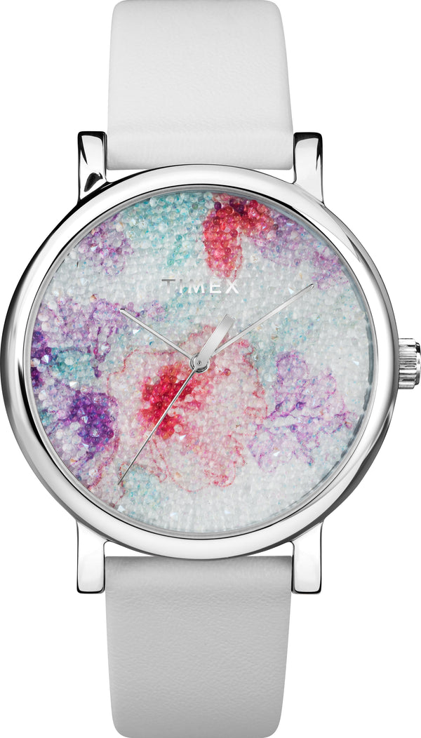Timex TW2R66500 Crystal Bloom With Swarovski   Crystals 38mm Leather Strap Watch