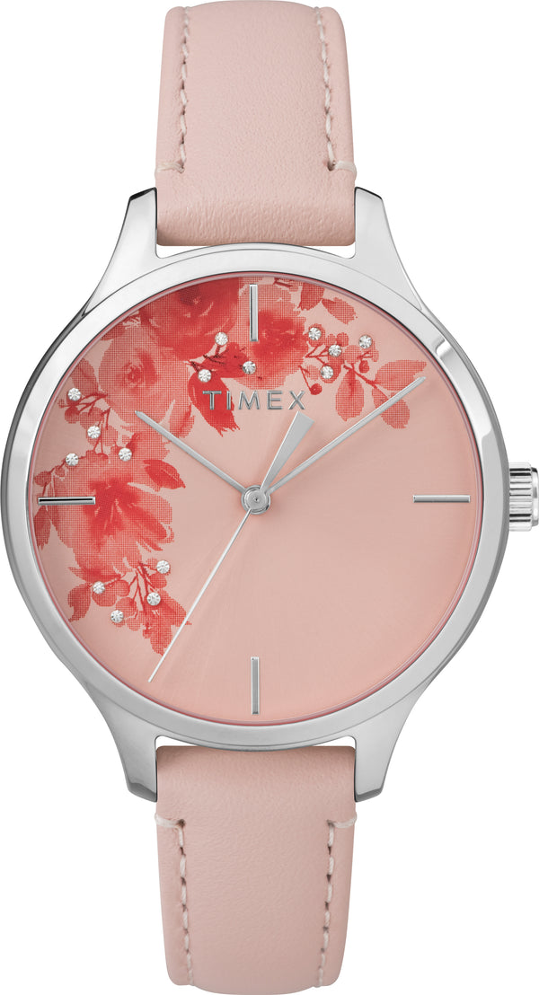 Timex TW2R66600 Women's Swarovski Pink Leather Strap Watch