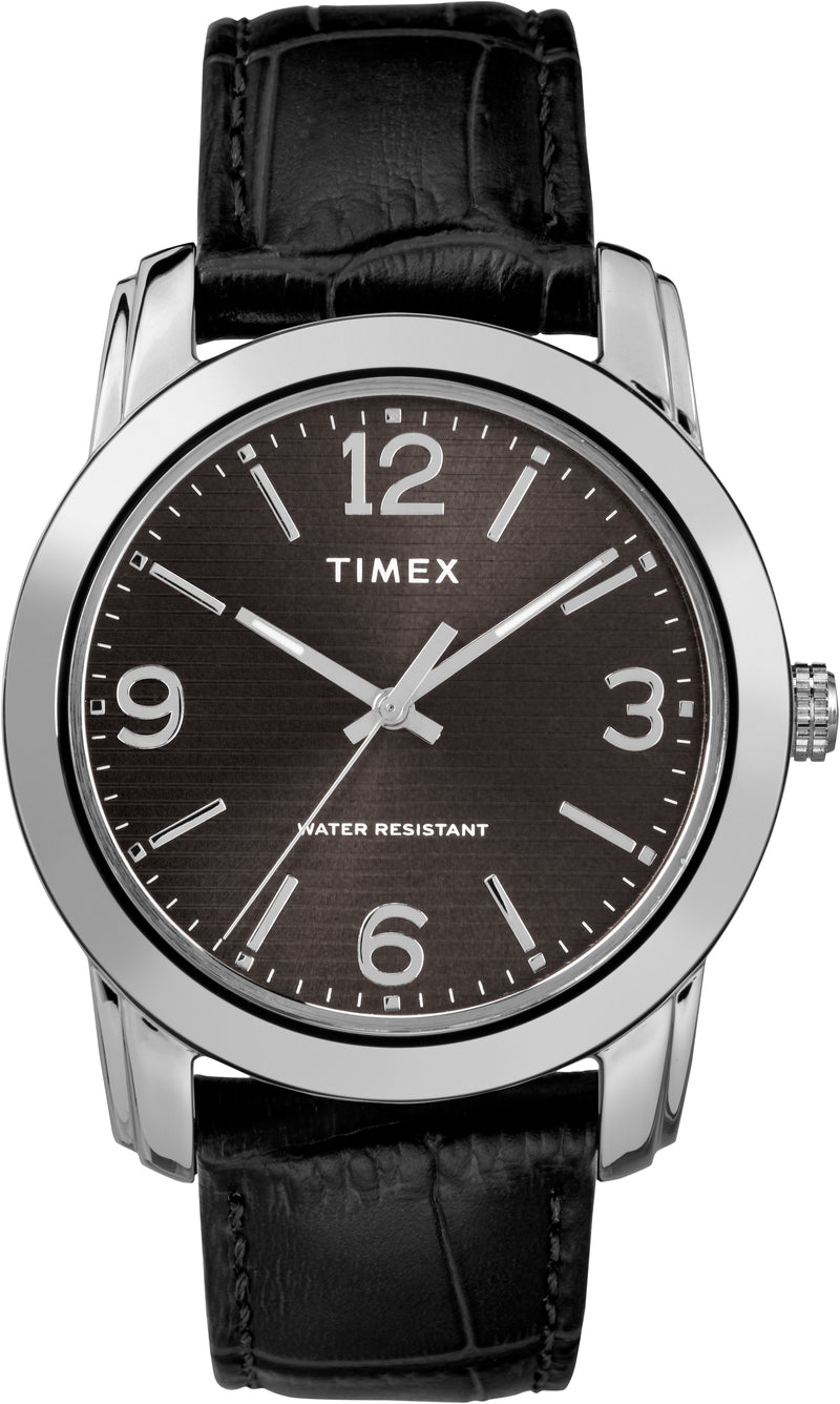 Timex TW2R86600 Men's Black Croco Print Leather Strap Watch
