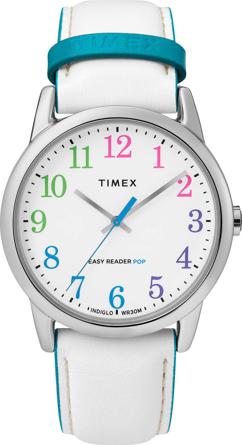 Timex TW2T28400 Easy Reader    Color Pop 38mm Leather Strap Watch