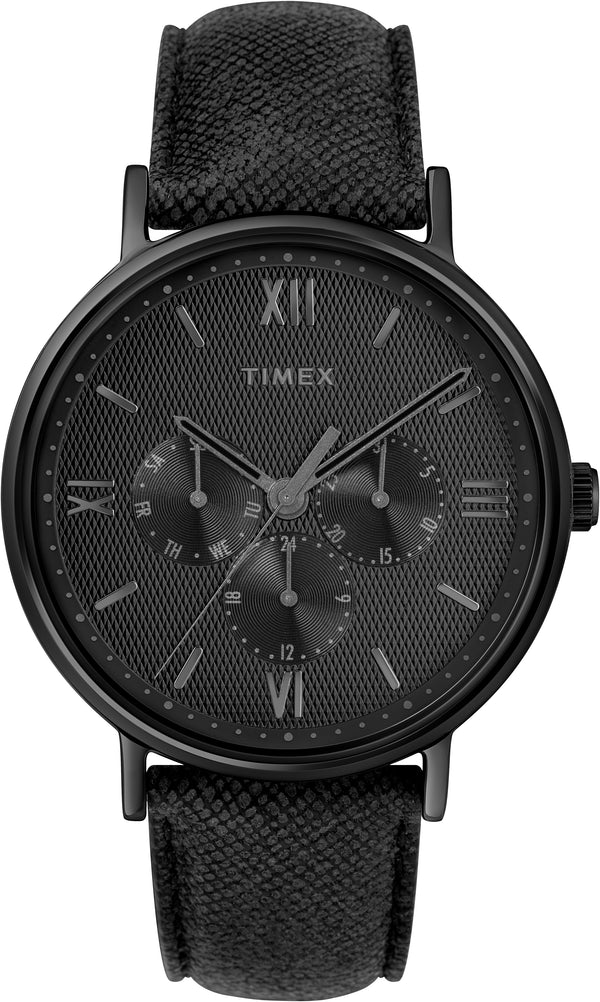 Timex Men's TW2T35200 Southview Multifunction Blackout Leather Strap Watch