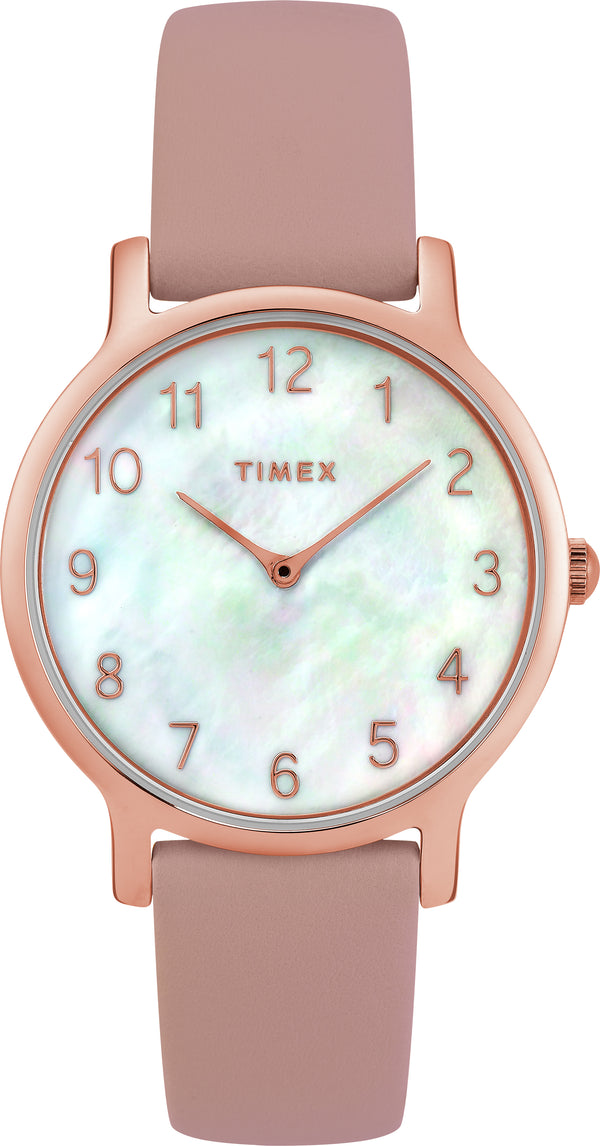 Timex Women's TW2T36100 Metropolitan Blush/Rose Gold-Tone/MOP Leather Strap Watch