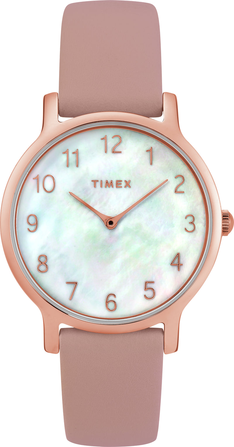 Timex Women's TW2T36100 Metropolitan Blush/Rose Gold-Tone/MOP Leather Strap Watch