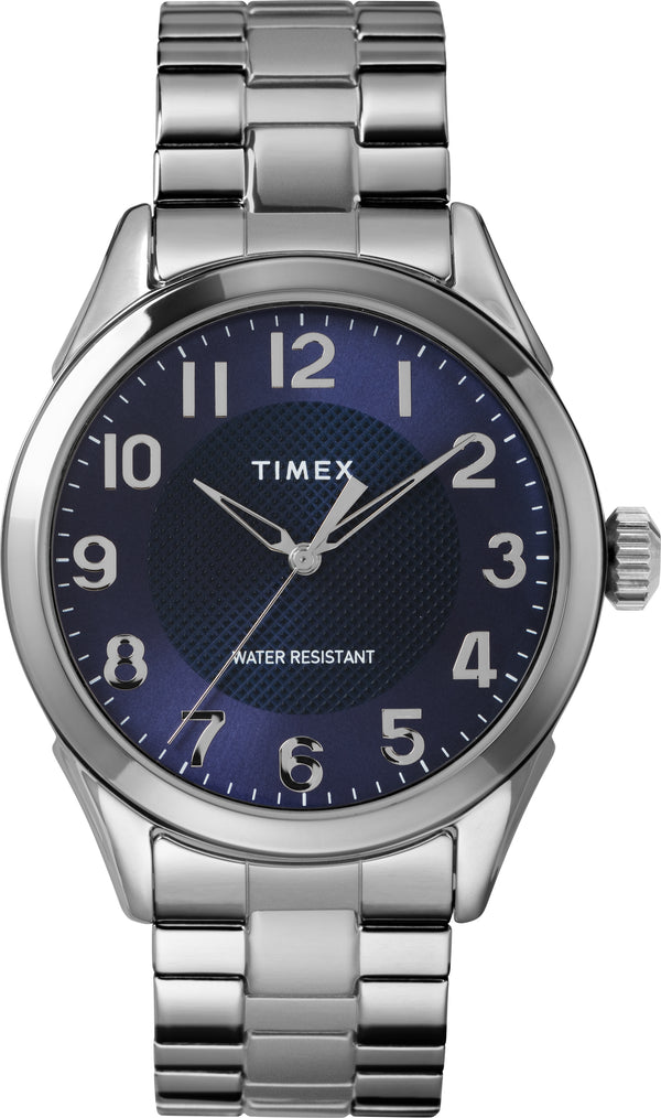 Timex Men's TW2T46100 Briarwood 40mm Silver-Tone/Blue Stainless Steel Expansion Band Watch